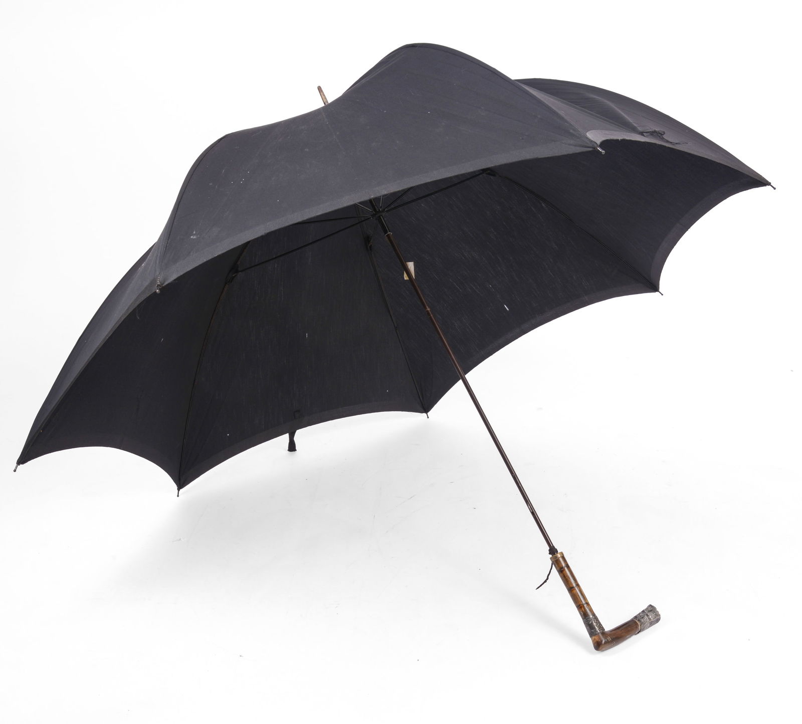 Bone and Sterling Handled Umbrella.: Length 35 inches. Split to canopy, see photos. SHIPPING: We offer very competitively priced in house shipping for all items in this sale. Please contact us for a quote.