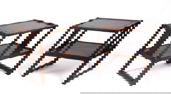 Pair of Mahogany Side Tables.: Height 21.5 inches, width 24 inches, depth 24.5 inches. Some surface scratches. IN HOUSE SHIPPING: We offer very competitively priced in house shipping for all items in this sale. Please contact us fo