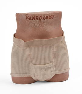 Underwear Advertising Store Display.: Small mannequin with Men’s Kangourou Underwear, circa 1950. Height 8 inches, width 7 inches. Crackling to paint and general aging. IN HOUSE SHIPPING: We offer very competitively priced in house ship