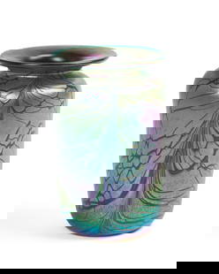 Iridescent Art Glass Vase.: Height 6 inches, signed at base. Very good condition. IN HOUSE SHIPPING: We offer very competitively priced in house shipping for all items in this sale. Please contact us for a quote.