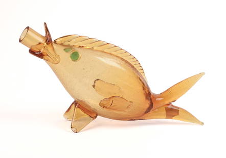 Blenko Glass Fish Vase.: Length 13 inches. Good condition. IN HOUSE SHIPPING: We offer very competitively priced in house shipping for all items in this sale. Please contact us for a quote.