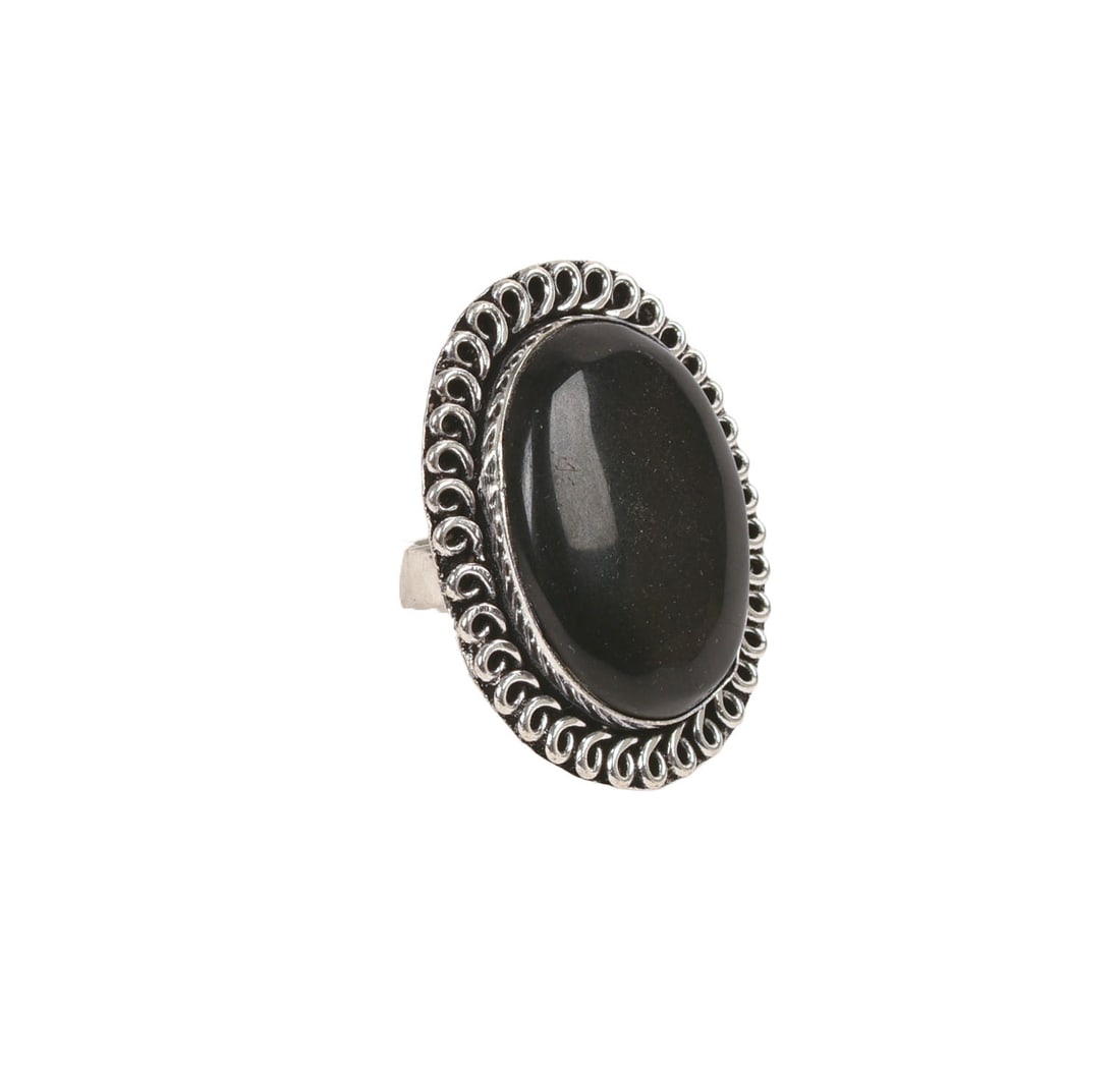 German Silver Ring With Synthetic Black Onyx, Size 9. (1 of 3)