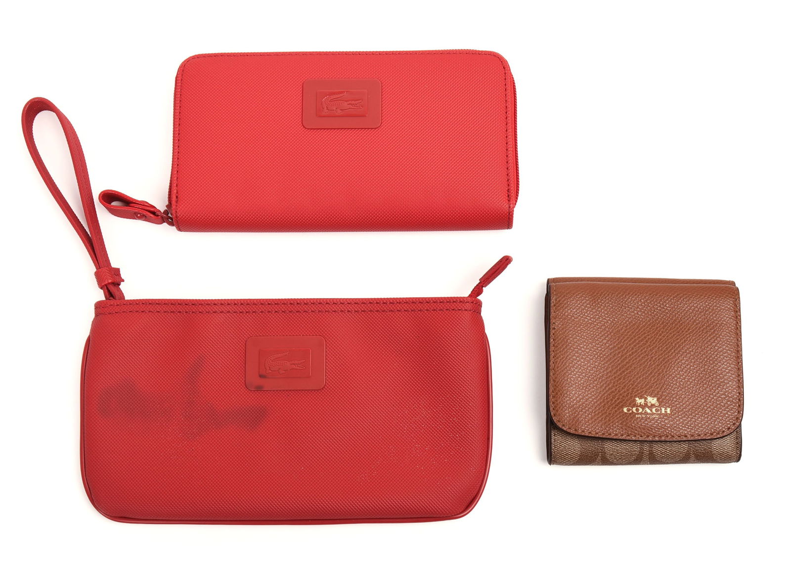 Coach Wallet Lacoste Wallet and Wristlet.: Width of wristlet 9 inches, height 5 inches. Wristlet has minor, subtle staining, otherwise all like new. IN HOUSE SHIPPING: We offer very competitively priced in house shipping for all items in this