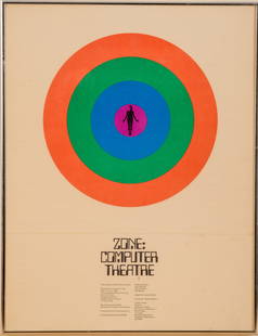 Zone: Computer Theater Poster.: 1969. Frame 23 x 17.75 inches. Crease to poster and small tears in the word 'Theatre.' IN HOUSE SHIPPING: We offer very competitively priced in house shipping for all items in this sale. Please contac