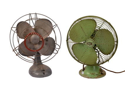 Two Early Electric Table Fans.: KDK Oscillating, height 17 inches, working order. Westinghouse, height 19 inches, needs rewiring. IN HOUSE SHIPPING: We offer very competitively priced in house shipping for all items in this sale. Pl