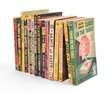 Sixteen Pulp Fiction Paperbacks.: Mostly murder mysteries, 1940’s-1950’s. Some wear with use and age. IN HOUSE SHIPPING: We offer very competitively priced in house shipping for all items in this sale. Please contact us for a quot