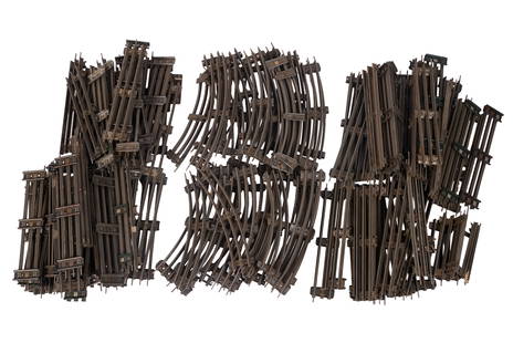 Group of O Gauge Railroad Track.: One box full, not counted. IN HOUSE SHIPPING: We offer very competitively priced in house shipping for all items in this sale. Please contact us for a quote.