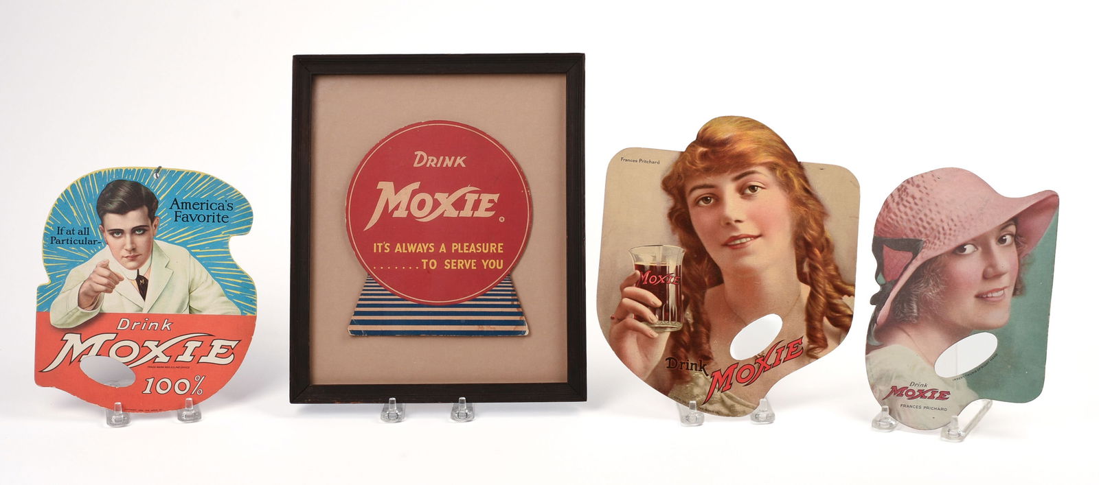 Three Moxie Hand Fans and a Countertop Ad. (1 of 2)