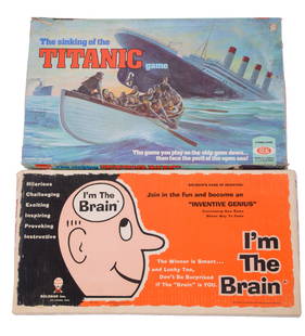 Two Vintage Board Games.: I'm The Brain and The Sinking of the Titanic Game. Some wear to boxes, not checked for all pieces. IN HOUSE SHIPPING: We offer very competitively priced in house shipping for all items in this sale. P