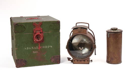 Colt Field Signal Lantern.: In original box, height of lantern 9 inches. Front glass cracked, otherwise good condition. IN HOUSE SHIPPING: We offer very competitively priced in house shipping for all items in this sale. Please c
