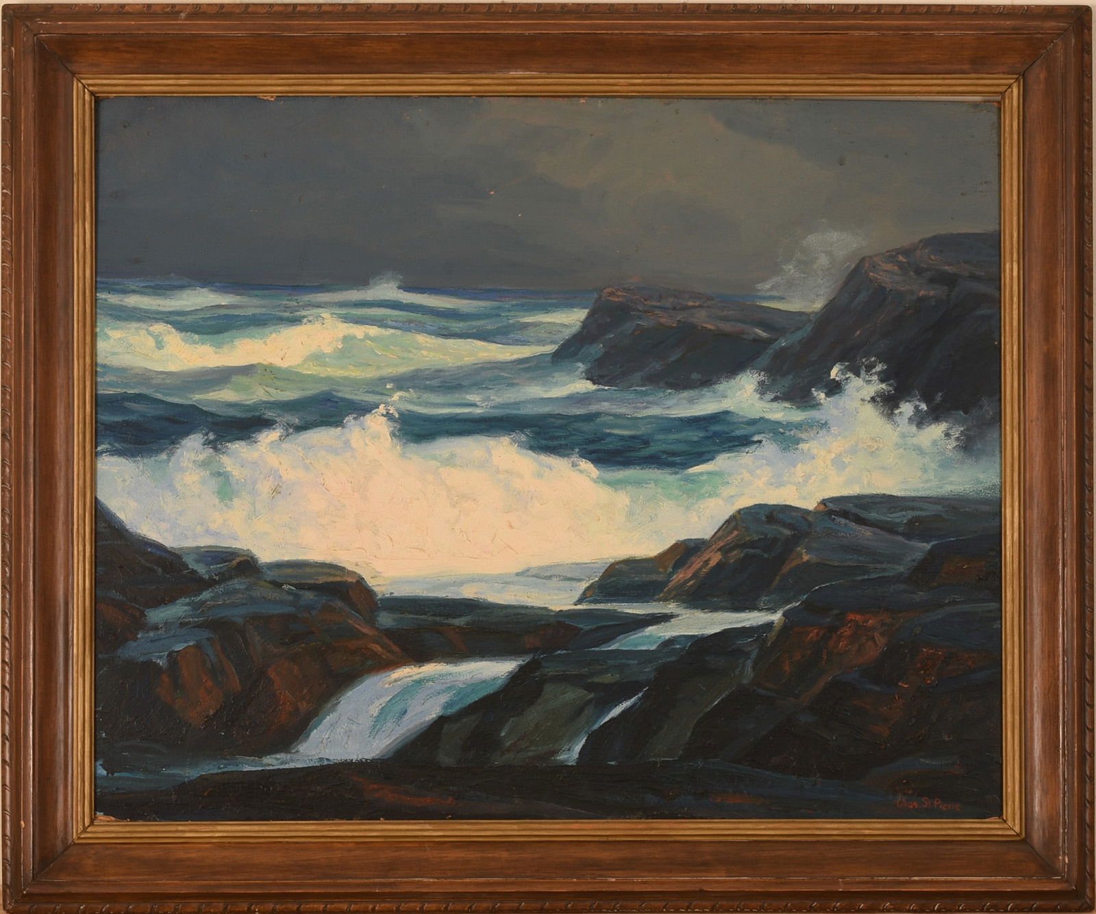 CHARLES ST. PIERRE SEASCAPE WITH WAVES CRASHING ON ROCKY COAST. (1 of 5)