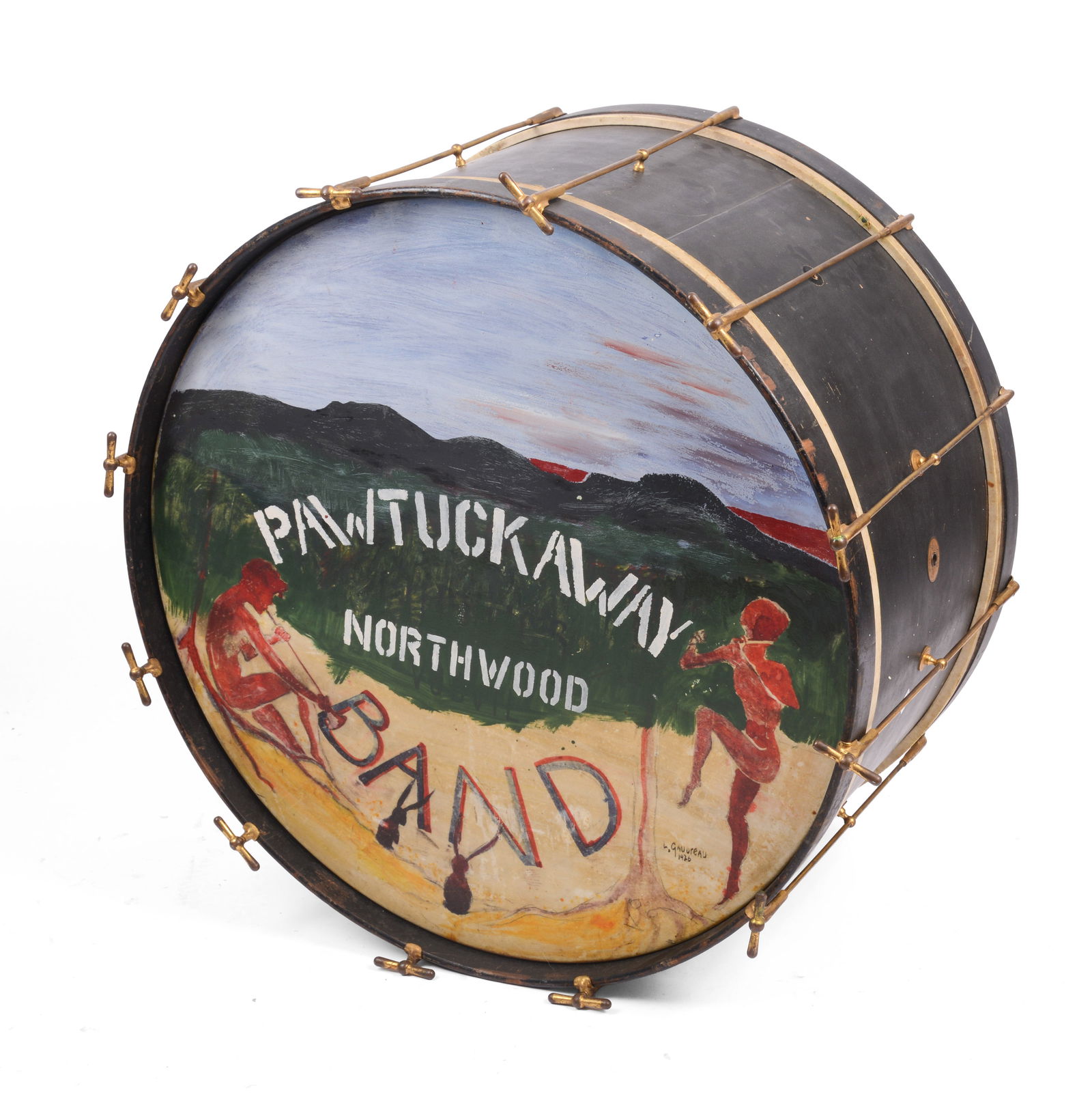 PAWTUCKAWAY BAND PAINTED BASS DRUM. (1 of 5)