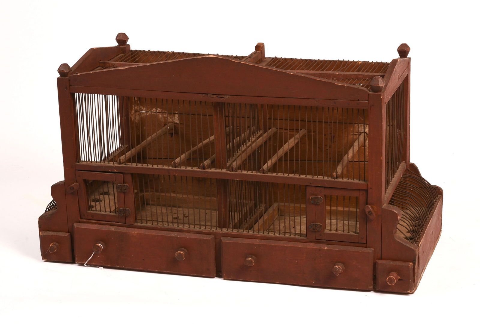 EARLY BIRD CAGE IN RED PAINT. (1 of 3)