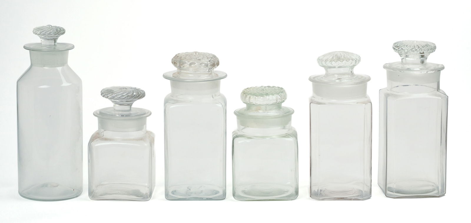 SIX GENERAL STORE GLASS JARS. (1 of 4)