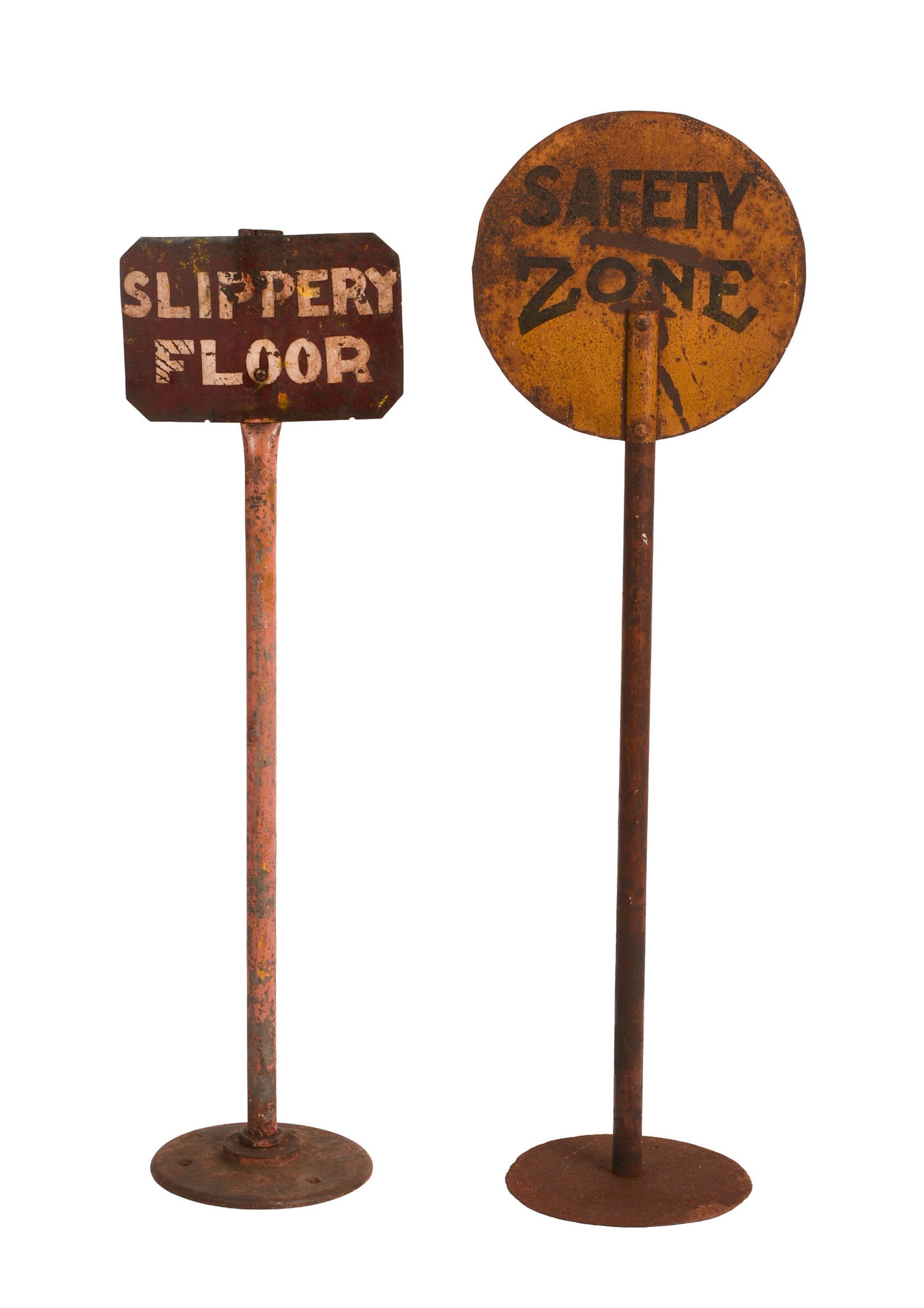 TWO METAL STANDING SAFETY SIGNS. (1 of 2)