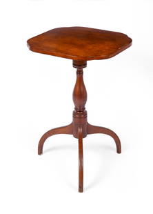 EARLY 19TH C MAPLE FEDERAL CANDLESTAND.: Top having shaped corners. Height 27 1/2 inches, width 18 inches, depth 18 inches. IN HOUSE SHIPPING: We offer very competitively priced in house shipping for all items in this sale. Please contact us