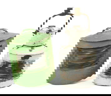 TWO PAINTED SHIP'S LANTERNS.: Telford, Grier & Mackay, in white paint, overall height 17 inches. Starboard lamp in green paint, height 12 inches. Losses to paint. IN HOUSE SHIPPING: We offer very competitively priced in house ship