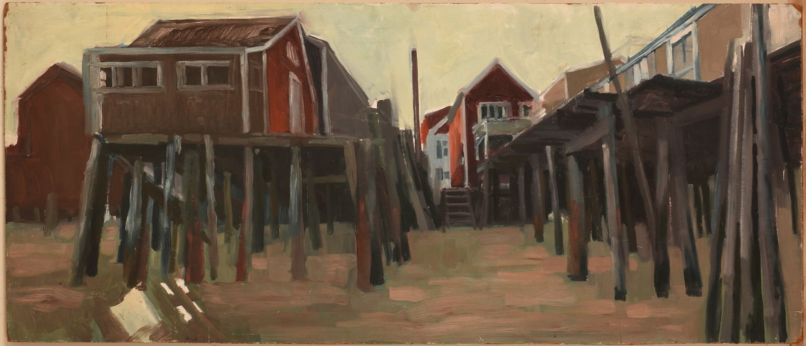 LARGE NEW ENGLAND WHARF SCENE. (1 of 2)