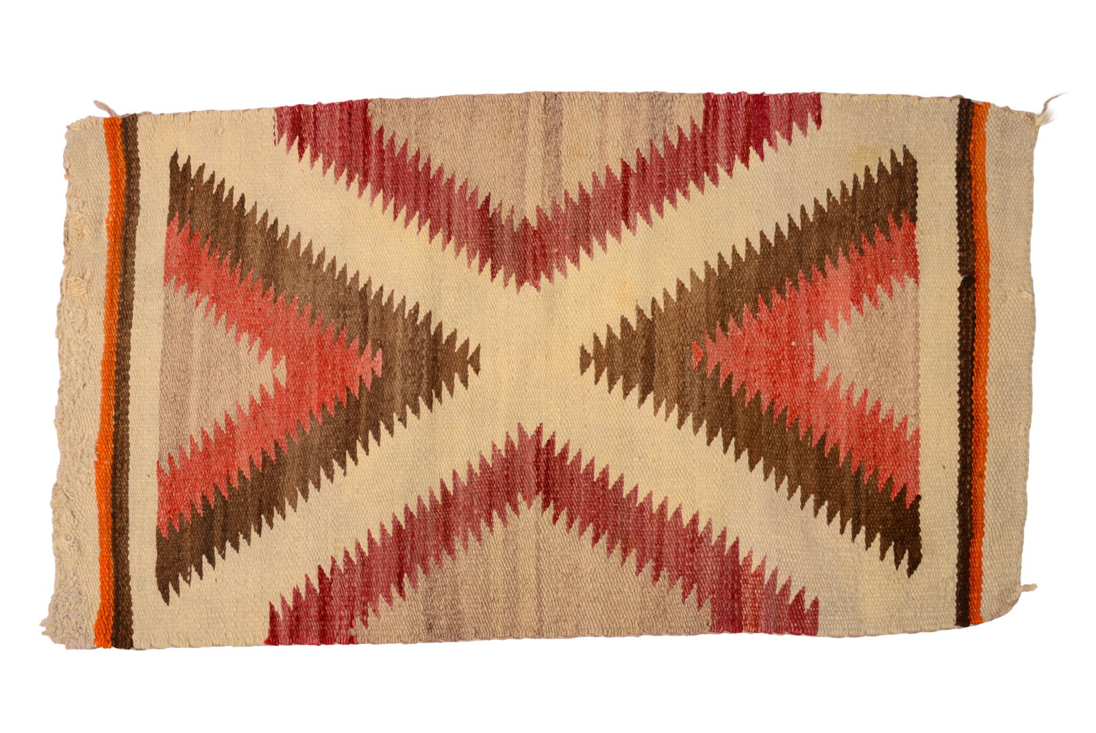 NAVAJO WOOL RUG.: 34 x 20.5 inches. IN HOUSE SHIPPING: We offer very competitively priced in house shipping for all items in this sale. Please contact us for a quote.