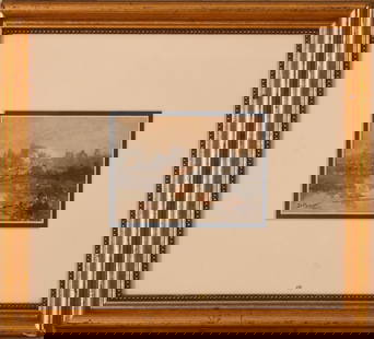 JOSEPH PENNELL (1857 - 1926). UNTITLED.: Watercolor on paper, signed lower right. 3.5 x 4.5 inches, sight. Frame 10.5 x 12 inches. IN HOUSE SHIPPING: We offer very competitively priced in house shipping for all items in this sale. Please con