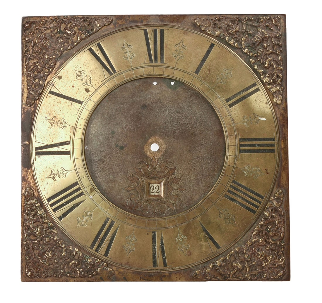 18TH CENTURY BRASS CLOCK FACE. (1 of 2)