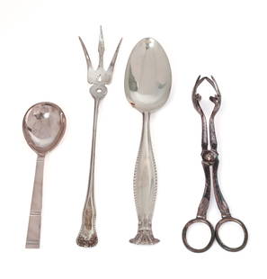 THREE STERLING FLATWARE PIECES: Including a coronation spoon, length 8.5 inches, danish sterling spoon, and a fork. 120 grams IN HOUSE SHIPPING: We offer very competitively priced in house shipping for all items in this sale. Please