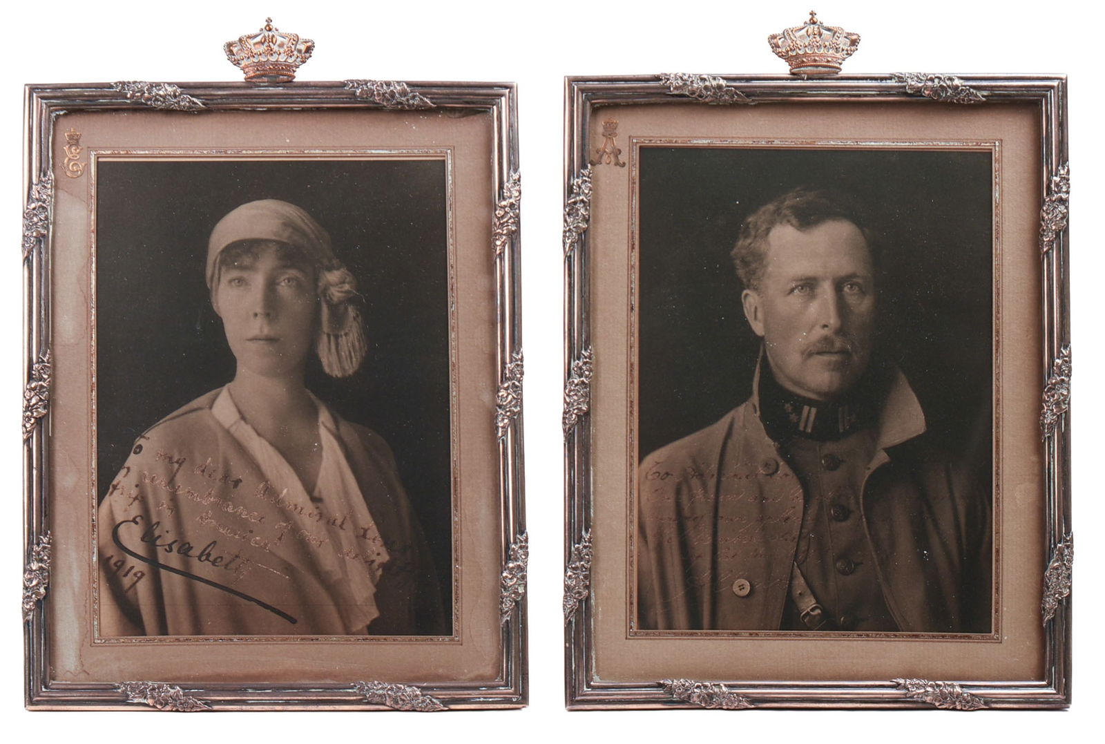 PAIR OF BELGIUM SILVER PLATE ROYALTY FRAMED PHOTOGRAPHS OF ALBERT & ELISABETH, KING & QUEEN OF (1 of 5)