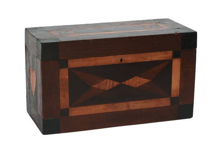 INLAID BOX WITH HEART DECORATION.: American, 19th century, 8 x 13.5 x 6 inches. Good condition, a few very light scratches. IN HOUSE SHIPPING: We offer very competitively priced in house shipping for all items in this sale. Please cont