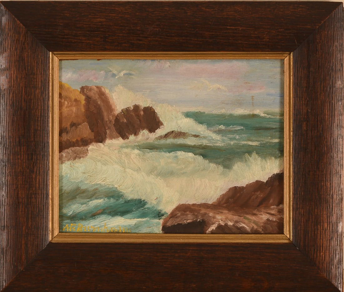 A.E. BURNHAM (20TH C MAINE) WAVES CRASHING. (1 of 3)