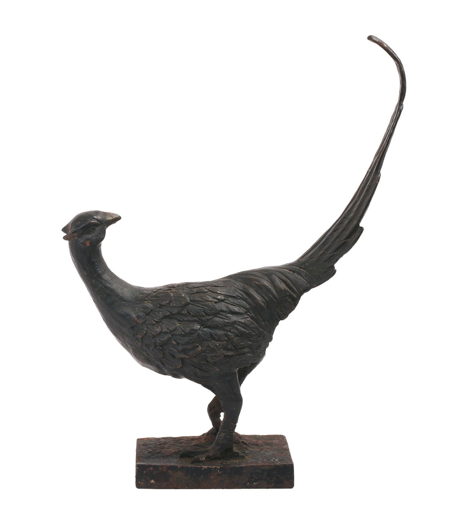 CAST IRON PHEASANT DOORSTOP.: Height 17 inches, length 13 inches. Some minor rust spots to base. IN HOUSE SHIPPING: We offer very competitively priced in house shipping for all items in this sale. Please contact us for a quote.