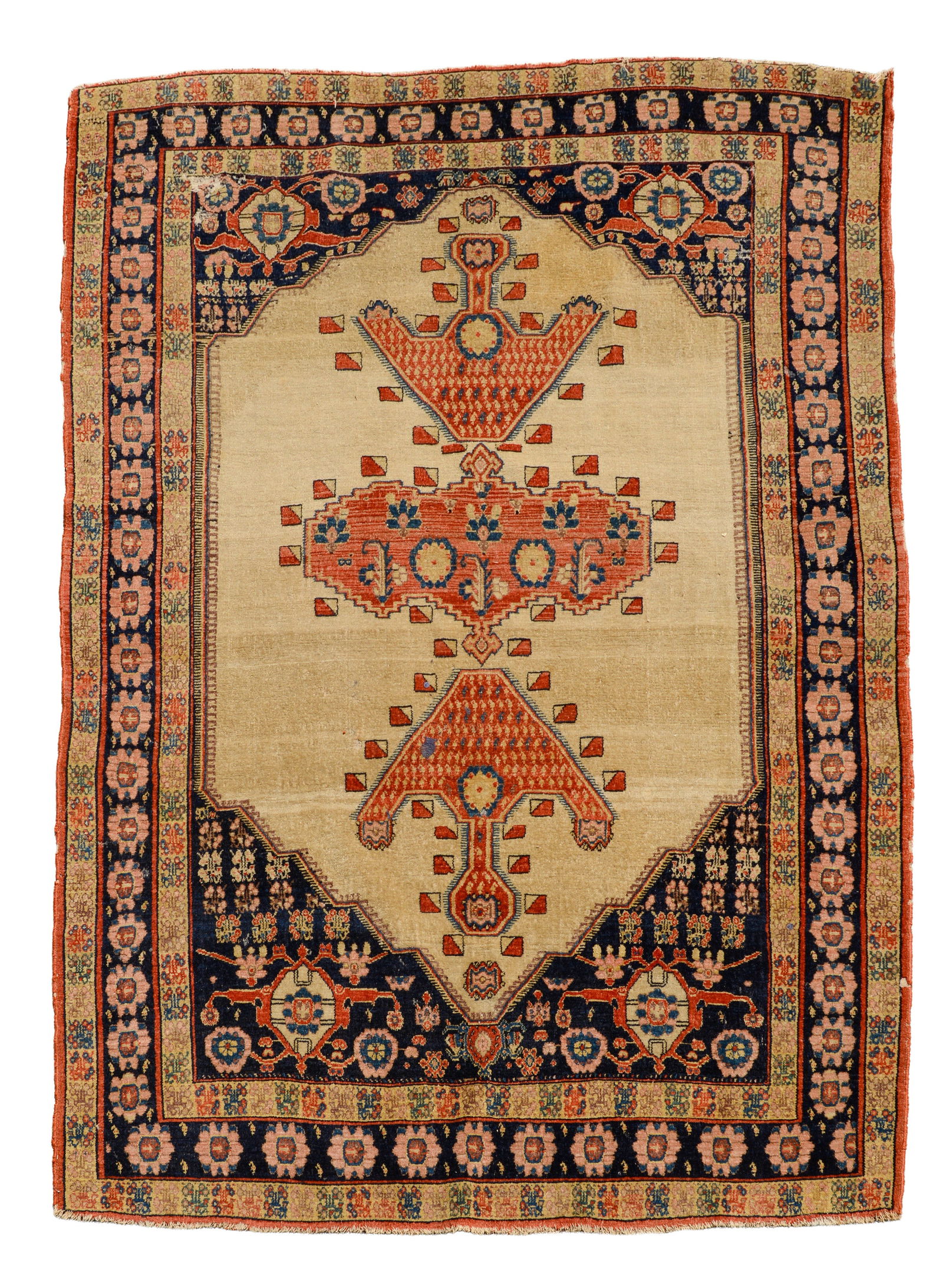 LATE 19TH C PERSIAN SENNEH RUG. (1 of 3)