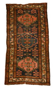 ANTIQUE PERSIAN RUG: 3 feet 3 inches by 6 feet 7 inches. IN HOUSE SHIPPING: We offer very competitively priced in house shipping for all items in this sale. Please contact us for a quote.
