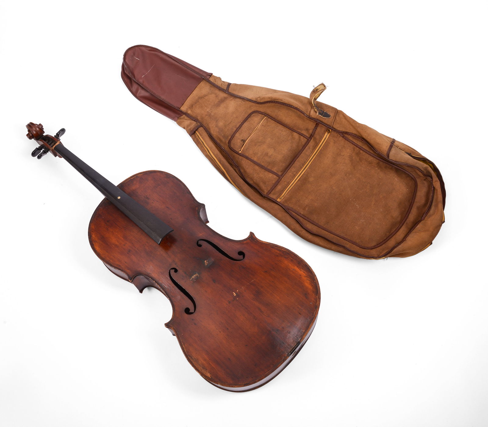 ANTIQUE CELLO AND CANVAS CASE. (1 of 5)