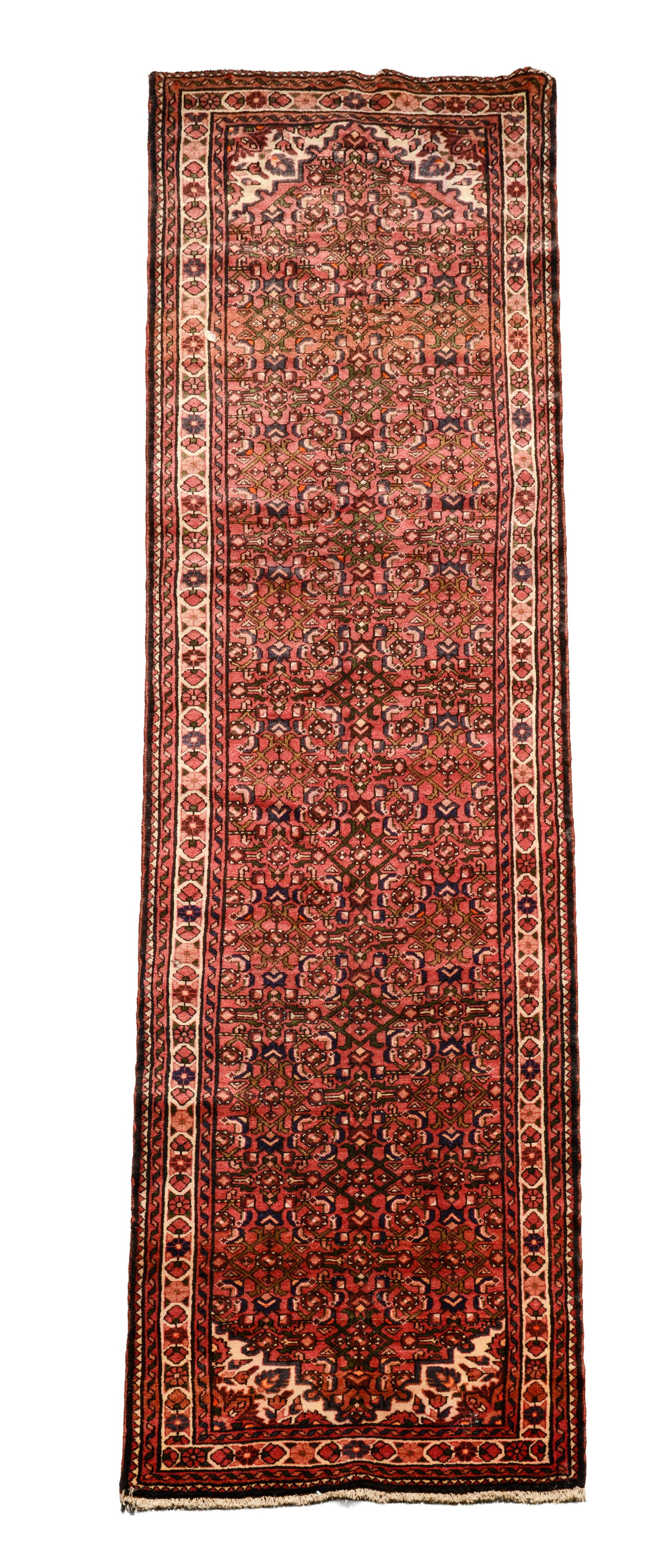 ORIENTAL RUNNER.: 13 feet 10 inches by 3 feet 8 inches. IN HOUSE SHIPPING: We offer very competitively priced in house shipping for all items in this sale. Please contact us for a quote.