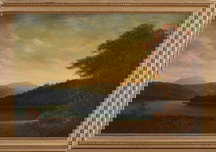 19TH CENTURY VERMONT MOUNTAIN LANDSCAPE.: Oil on canvas, 12 x 18 inches. Framed, 14 x 20 inches. IN HOUSE SHIPPING: We offer very competitively priced in house shipping for all items in this sale. Please contact us for a quote.