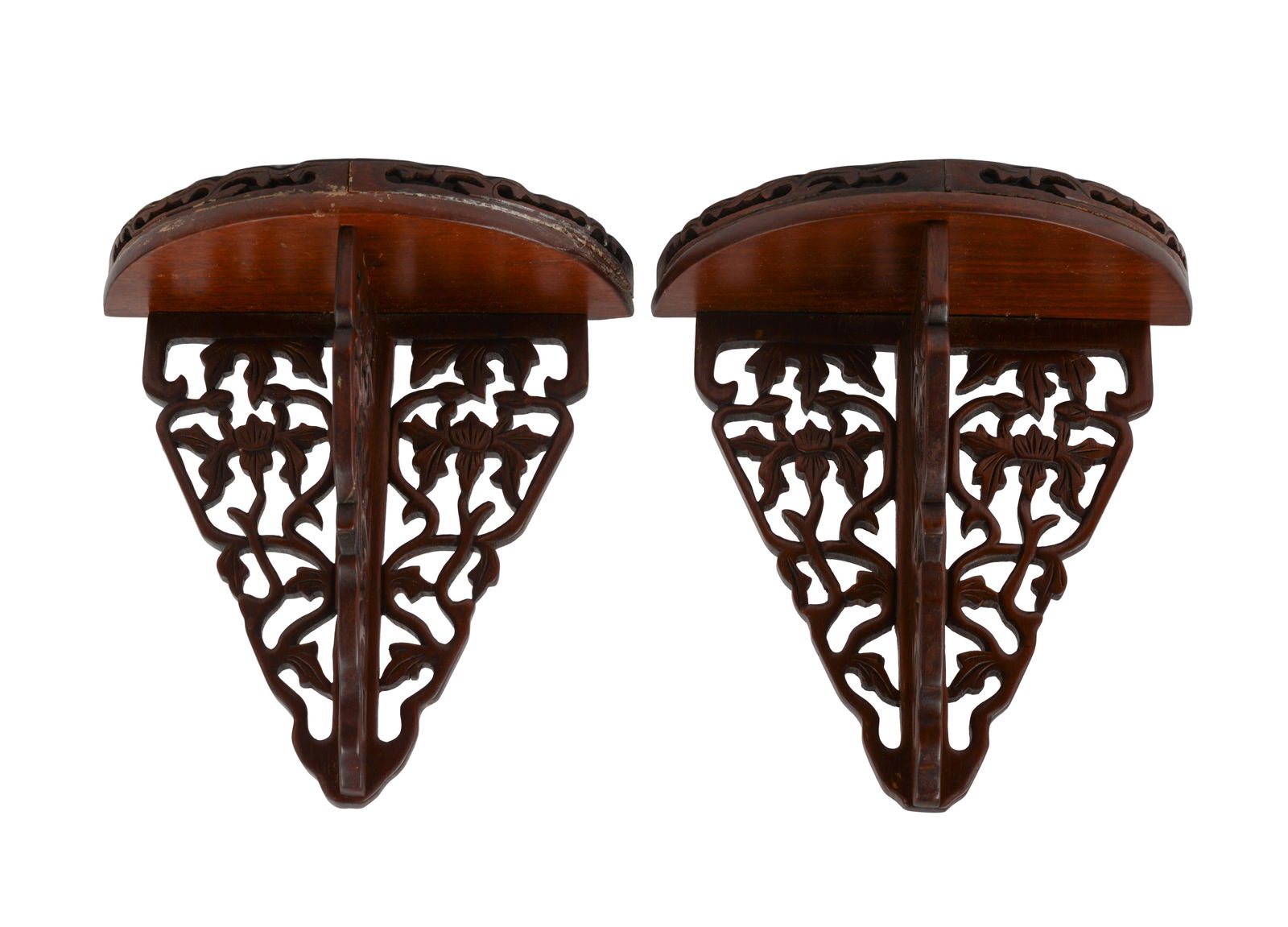 TWO CHINESE CARVED WOODEN DISPLAY SHELVES (1 of 5)