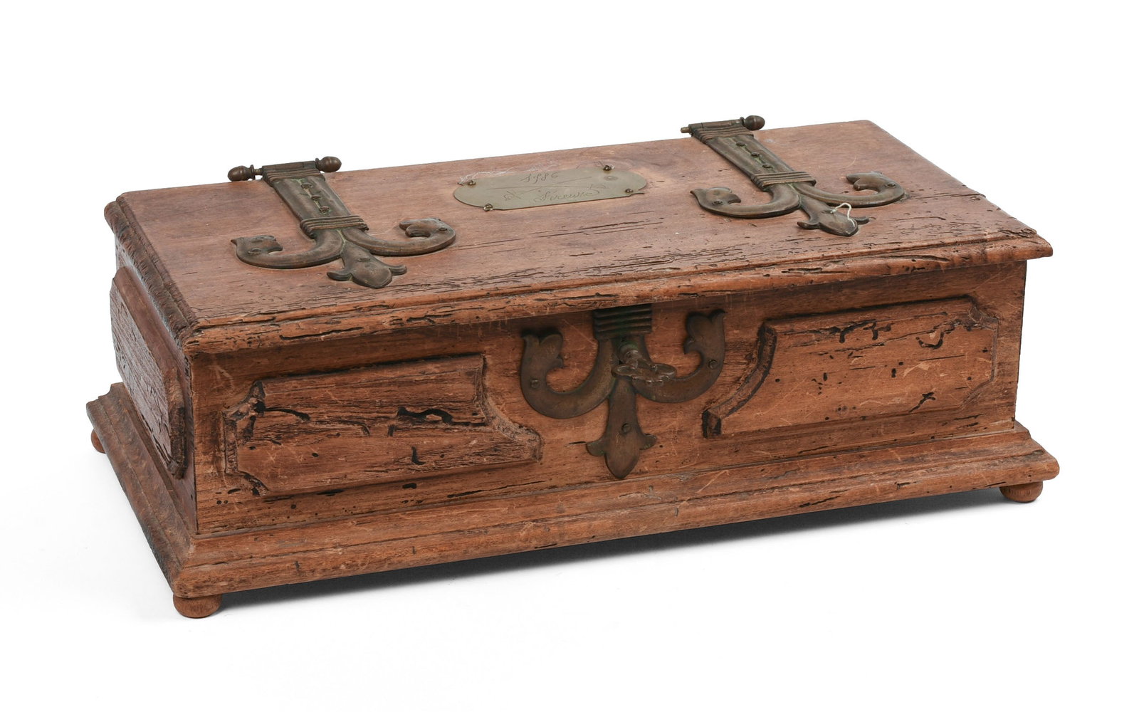 METAL BOUND WOODEN BOX. (1 of 6)