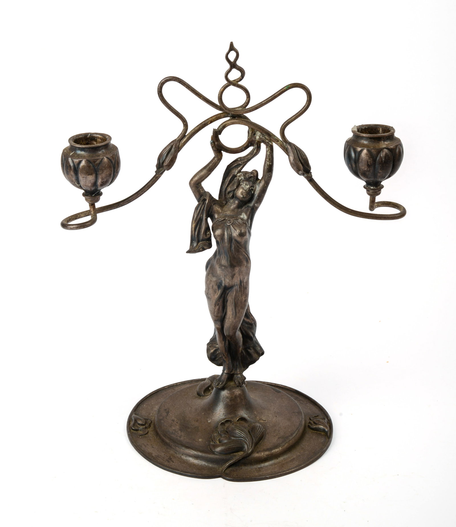SILVERPLATE ART NOUVEAU CANDLE HOLDER.: Height 11.5 inches.