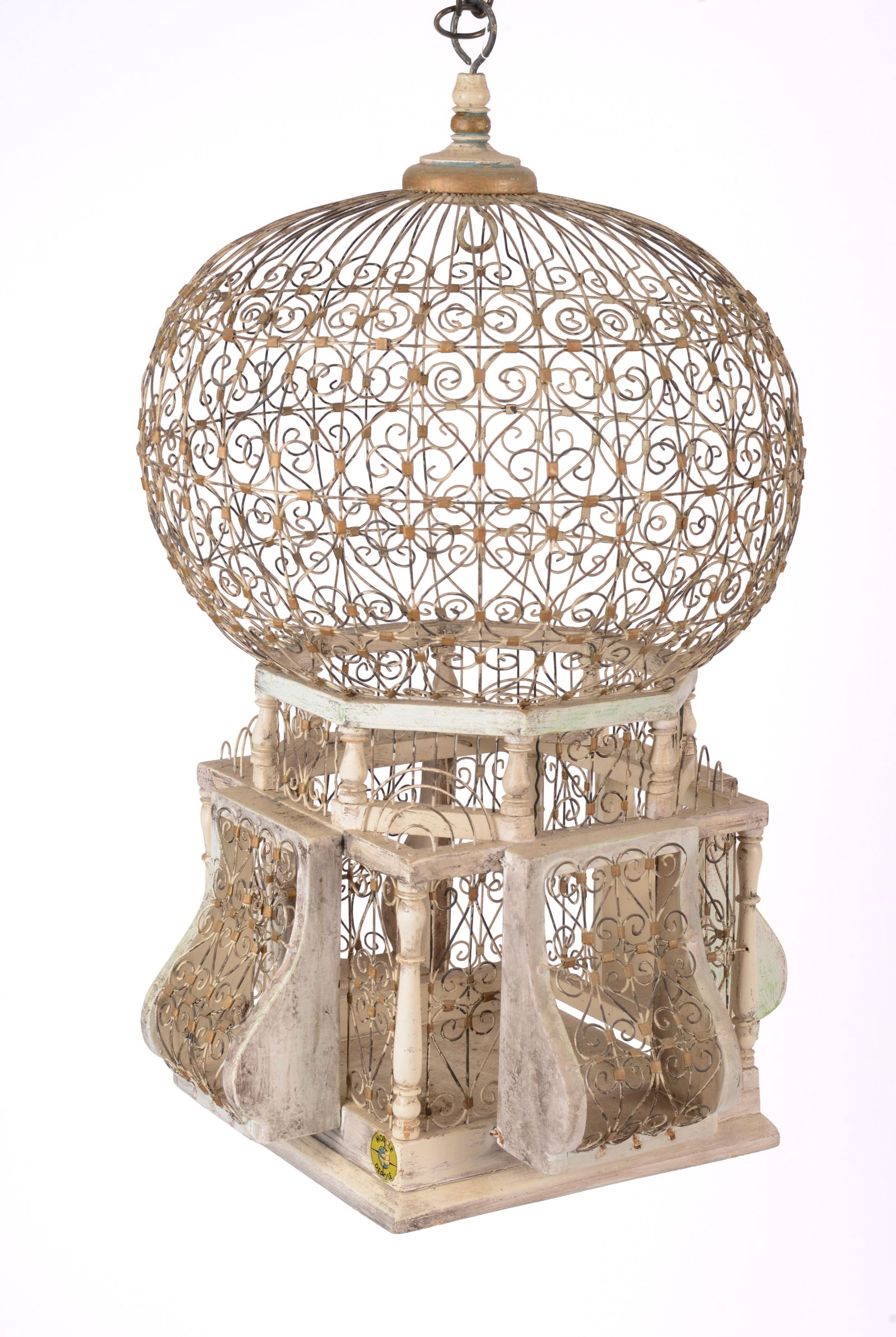 VICTORIAN WOOD AND WIRE BIRDCAGE. (1 of 8)