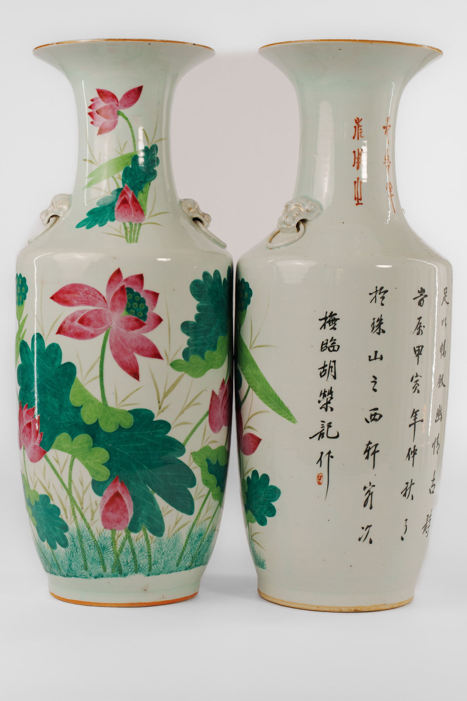 Pair of Large Chinese Vases with Lilies. (1 of 4)