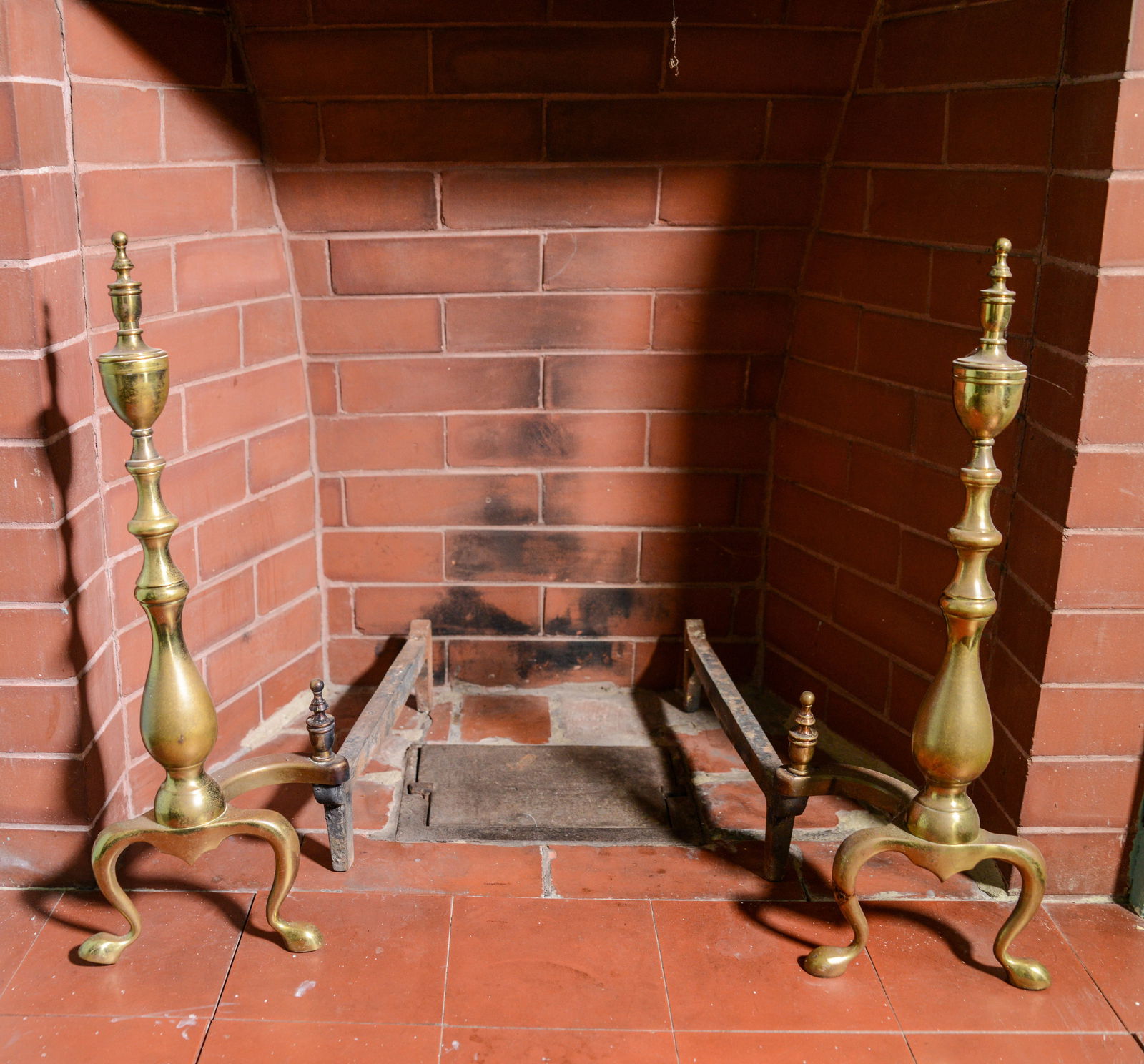 Pair of Brass Urn Top Andirons. (1 of 2)