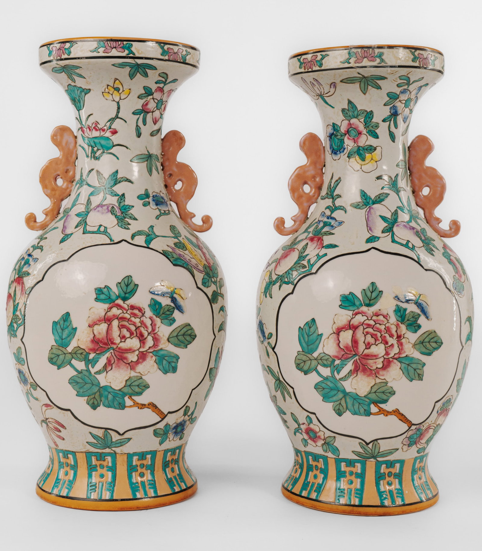 Pair of Chinese Porcelain Vases with Birds.: 20th century. Height 14 inches.Very good condition.