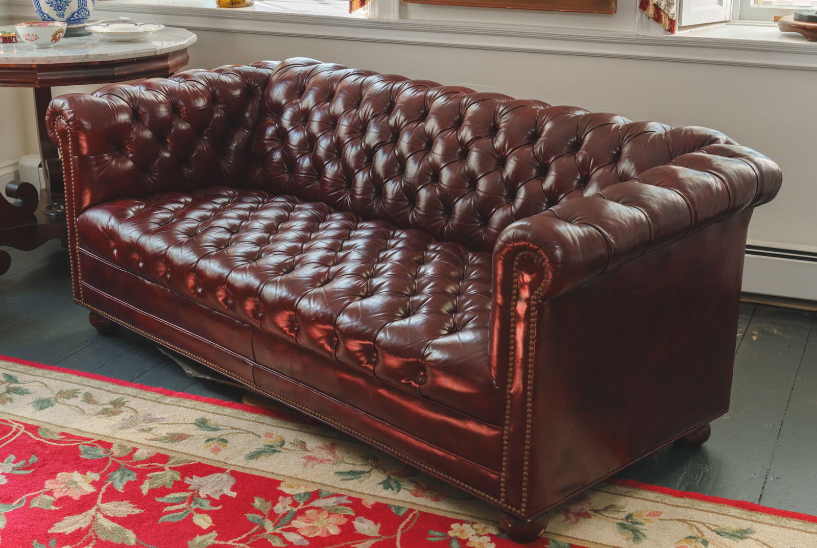 Red Leather Chesterfield Sofa. (1 of 3)
