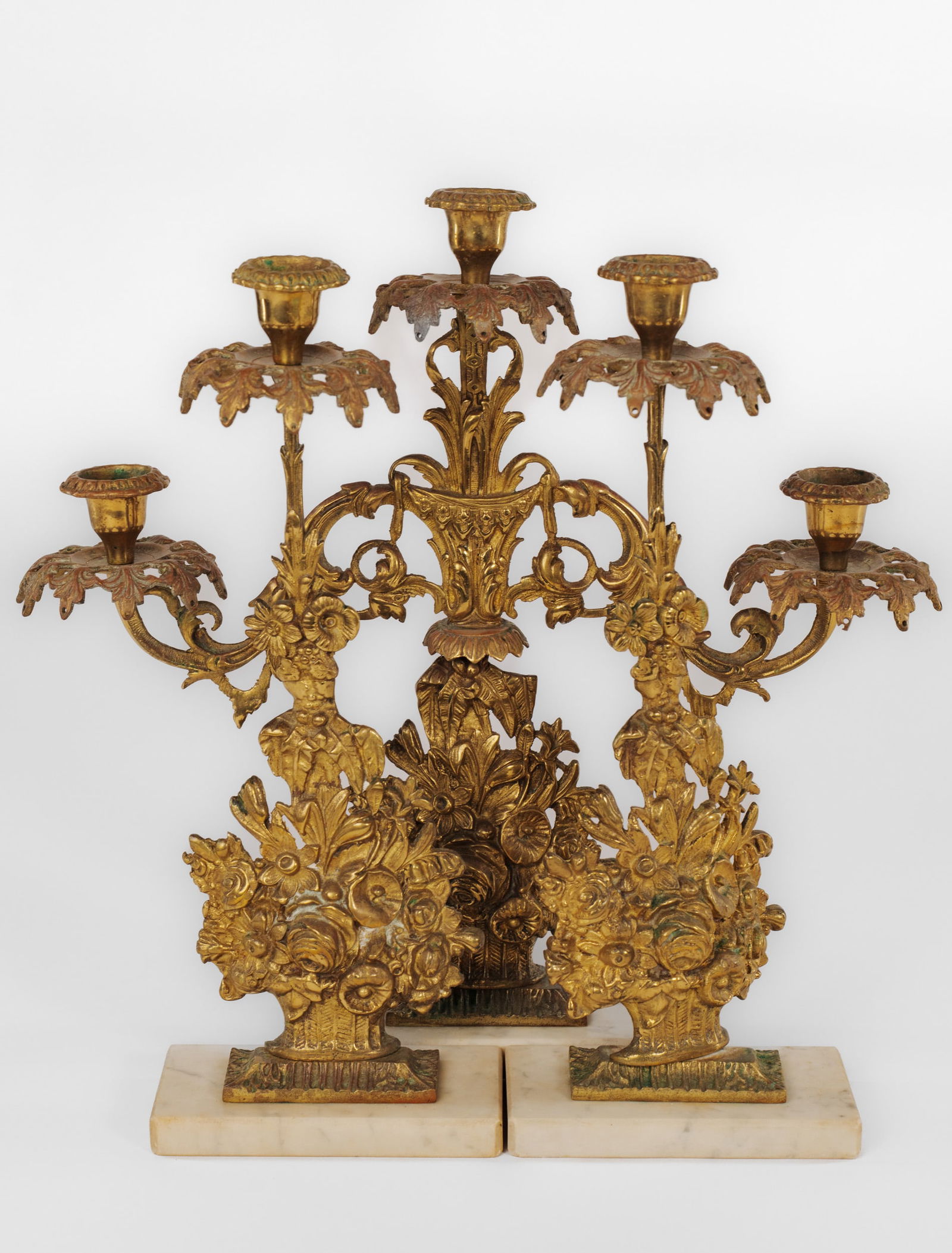 Three Marble and Brass Candleholders. (1 of 2)