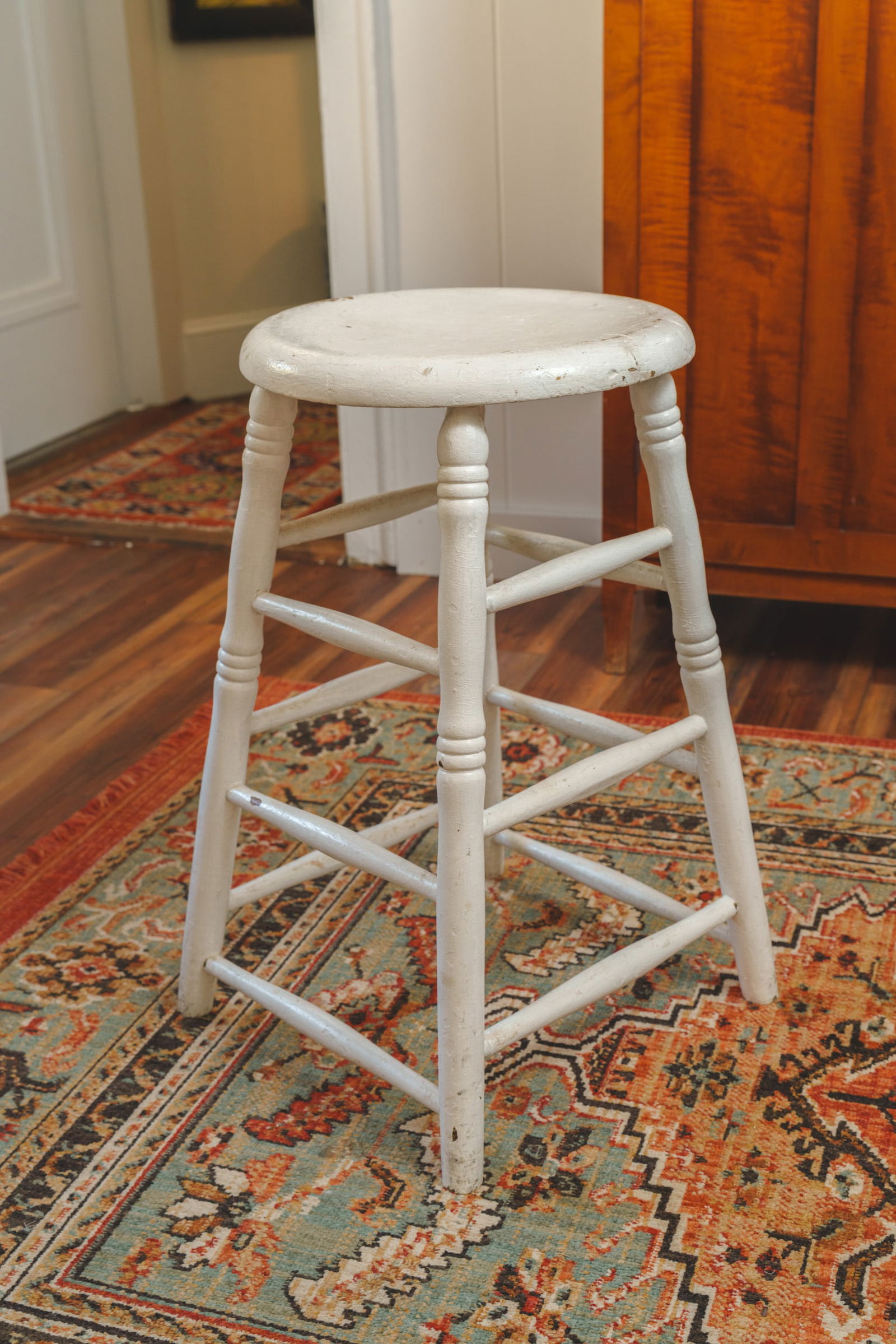 Wooden Stool in White Paint. (1 of 4)