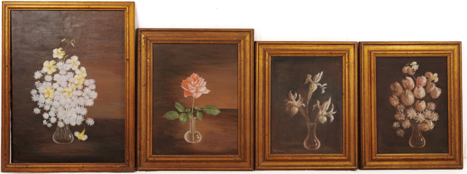 Beth Campbell. Four Paintings of Vases of Flowers.: Framed oil on canvas. Frames 22 x 18, 27 x 21, and 20 x 16 inches.