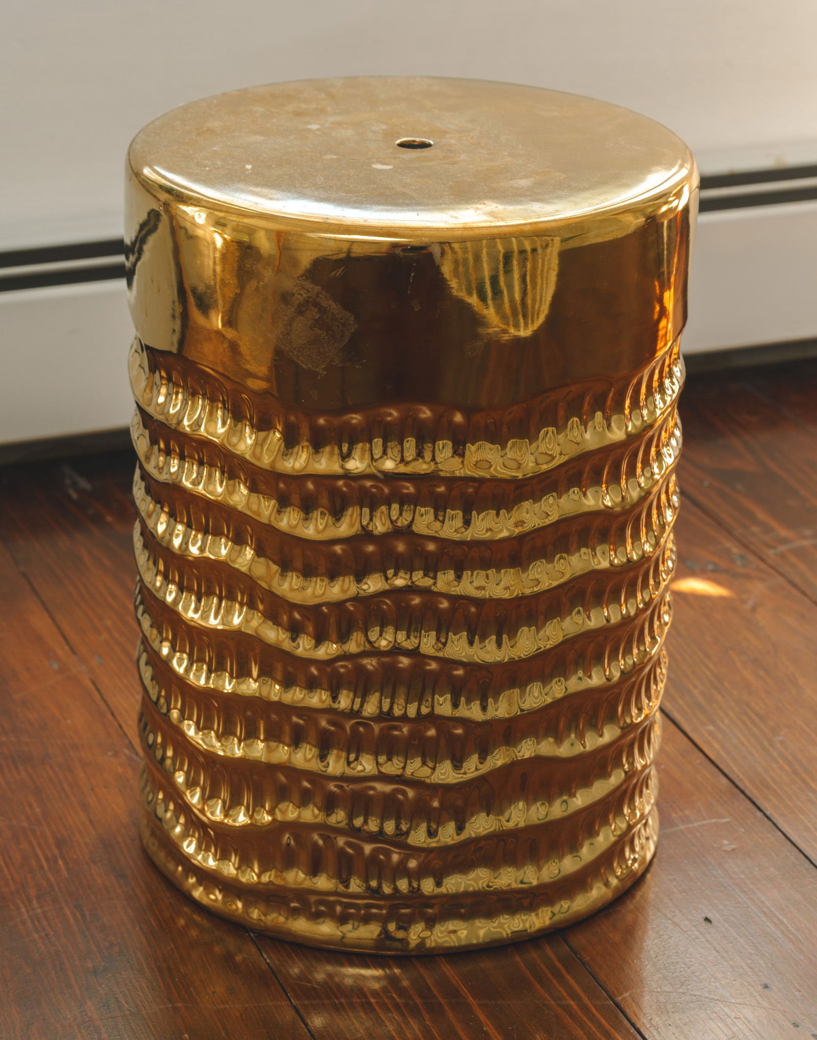 Ceramic Gold Colored Garden Seat.: 20th century, height 17 inches.