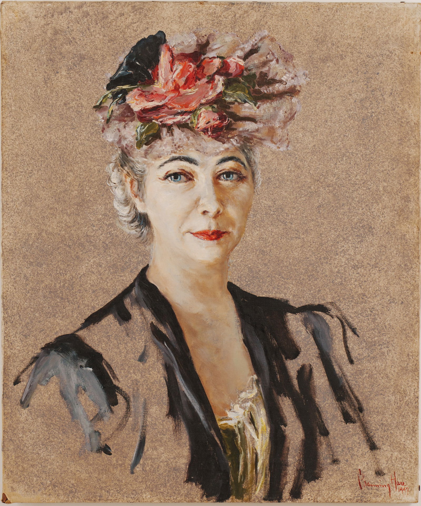 Channing Weir Hare (1899 - 1976). Portrait of a Woman with Floral Hat. (1 of 3)