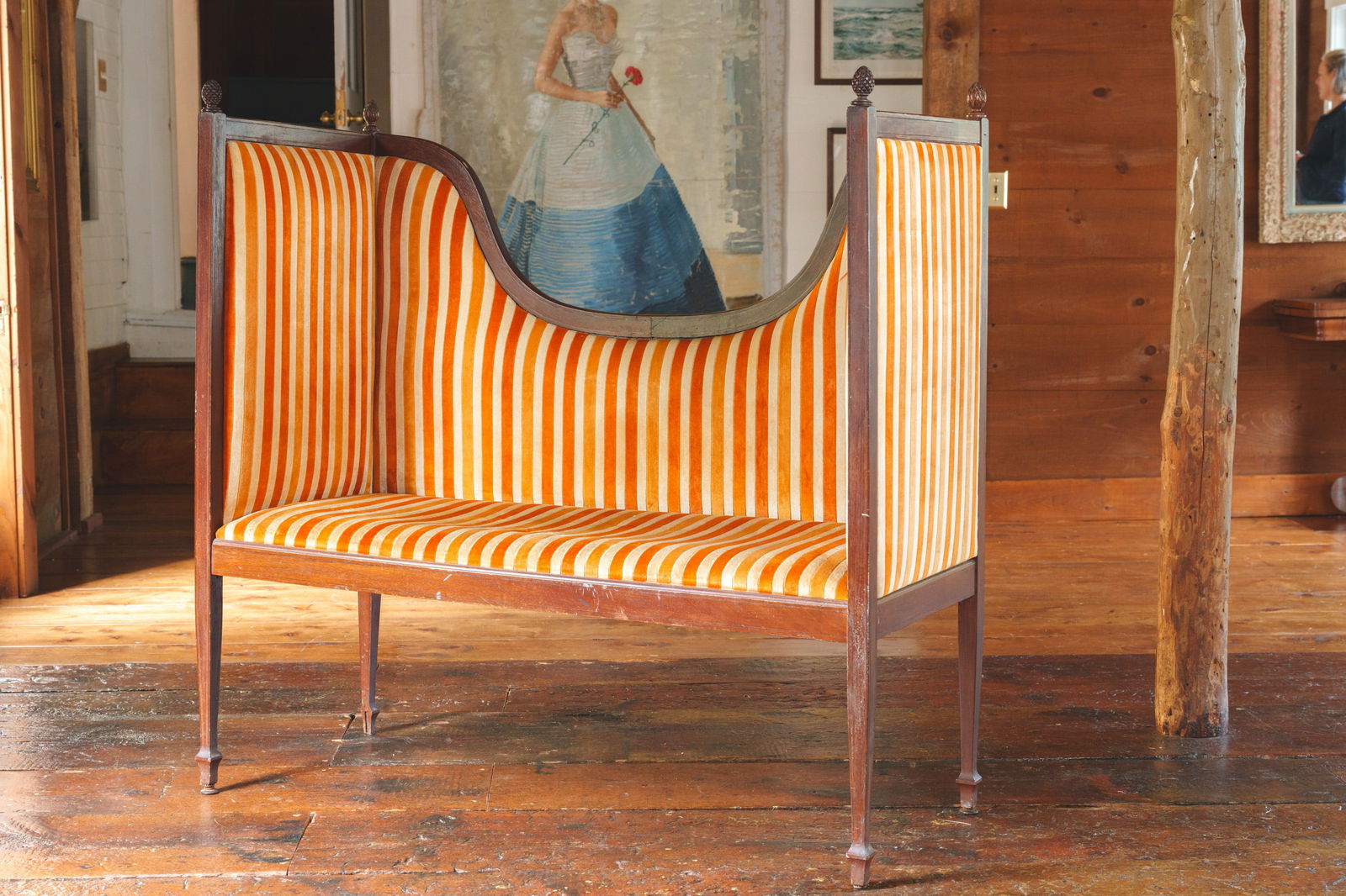 Victorian Bench with Striped Upholstery. (1 of 4)