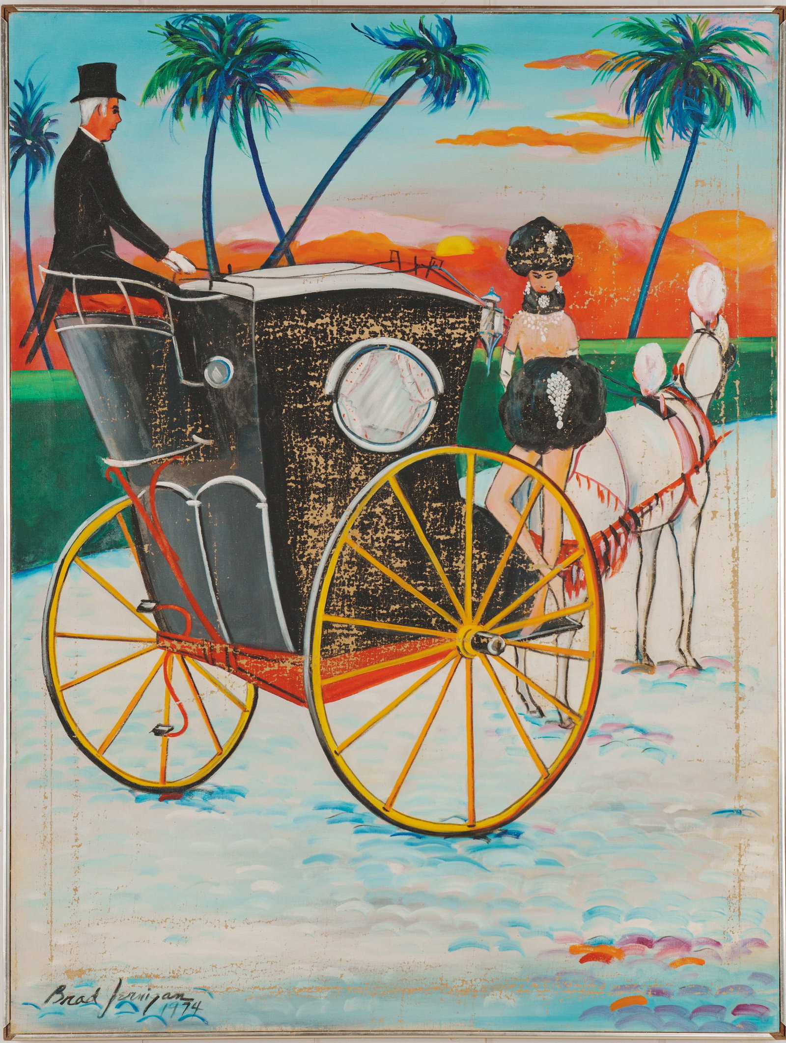 Brad Jernigan (20th century). Here for the Season.: Unframed oil on canvas, signed and dated 1974 lower left. Titled on verso. Stretcher 40 x 30 inches.